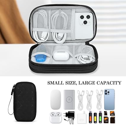 Fusion Gear Travel Cable Organizer Bag | Portable Waterproof Double-Layer Pouch for Cables, Chargers, Earphones – Navy