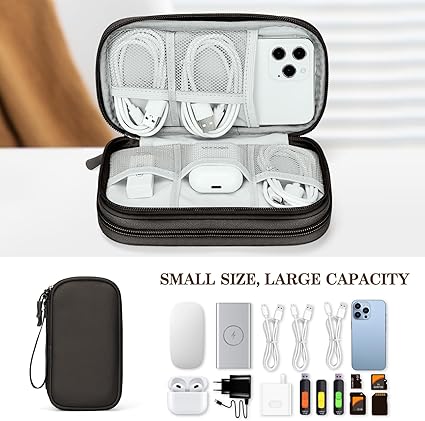 Fusion Gear Travel Cable Organizer Bag | Portable Waterproof Double-Layer Pouch for Cables, Chargers, Earphones – Navy