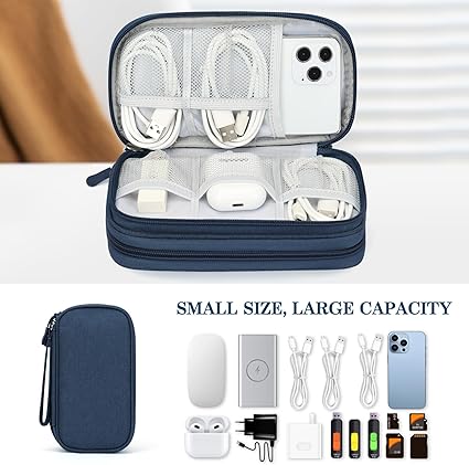 Fusion Gear Travel Cable Organizer Bag | Portable Waterproof Double-Layer Pouch for Cables, Chargers, Earphones – Navy