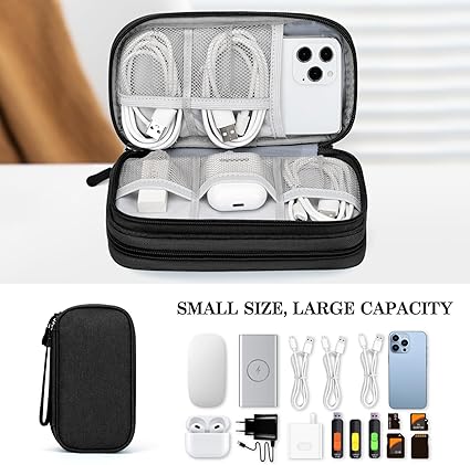 Fusion Gear Travel Cable Organizer Bag | Portable Waterproof Double-Layer Pouch for Cables, Chargers, Earphones – Navy